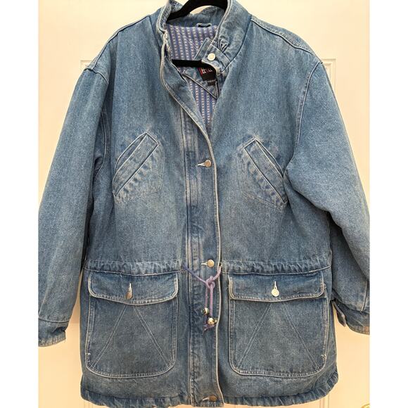 DeeDee Rachell VTG Medium Barn/Chore Style Denim Coat Oversize Flannel Lined EUC - Picture 1 of 14